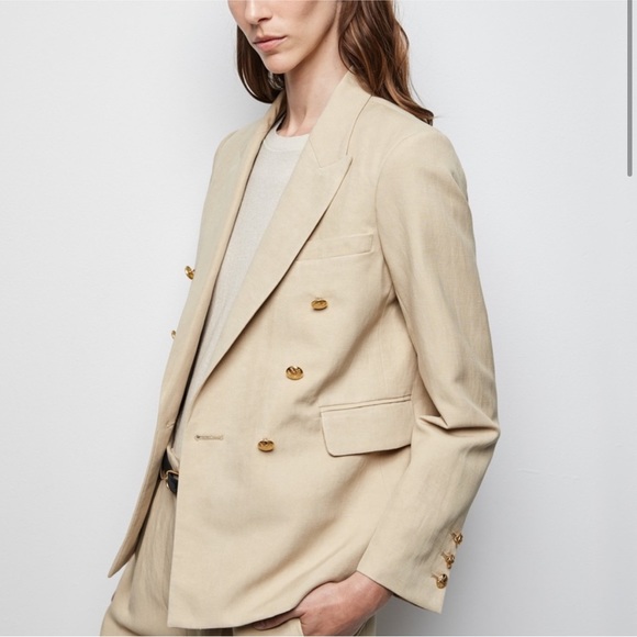 Nili Lotan Henry Khaki Double-Breasted‎ Button Placket Blazer Sz 4 - Picture 1 of 14